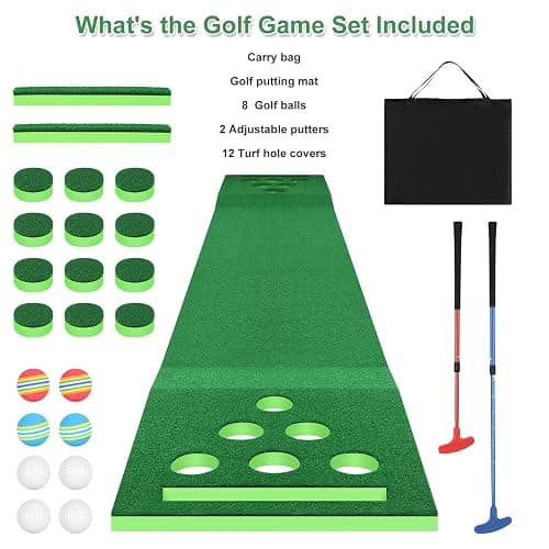 Golf Pong Putting Game Indoor Putting Green 9.8 Ft Golf Pong Mat Set with 2 Putters, 8 Golf Balls, Great Golf Gifts for Backyard Party Office Practice Training, Portable thumbnail 7