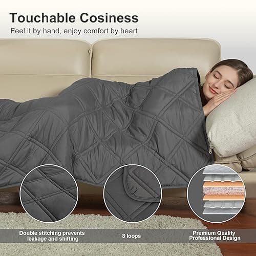 Winthome Weighted Blanket Adult, Heavy Blanket Designed for Insomnia, Anxiety and Stress Relief with Premium Glass Beads, Weighted Blanket Double QUEEN Size (Grey, 150x200cm 6kg) thumbnail 5