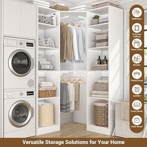 Besiost Corner Closet System with 12 Shelves, 39.2" Corner Closet Organizer System with 2 Hanging Rods, Versatile 6-Tier Walk-in Closets for Corner Space, White (39.2" L x 39.2" W x 80" H) thumbnail 7