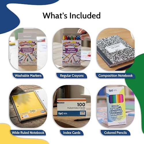 EPI Essentials Back to School Supplies for Kids 4th - 6th Grade – 70 Items in Kit – Elementary School Supply Packs – Wide-Ruled Bundle with Composition Notebooks – Suitable for Homeschooling thumbnail 4