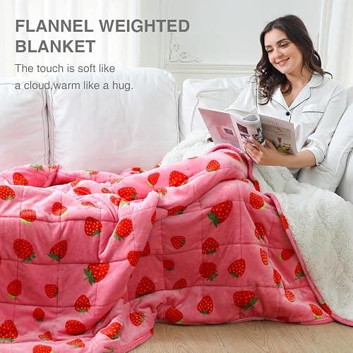 Aemicion Strawberry Pink Weighted Blanket 15lbs Twin Size 48x72in,Soft Sherpa Washable Weighted Blankets for Adults,Cozy Cute Throw Blanket Weighted as Birthday Gifts for Girls Women Mom thumbnail 3