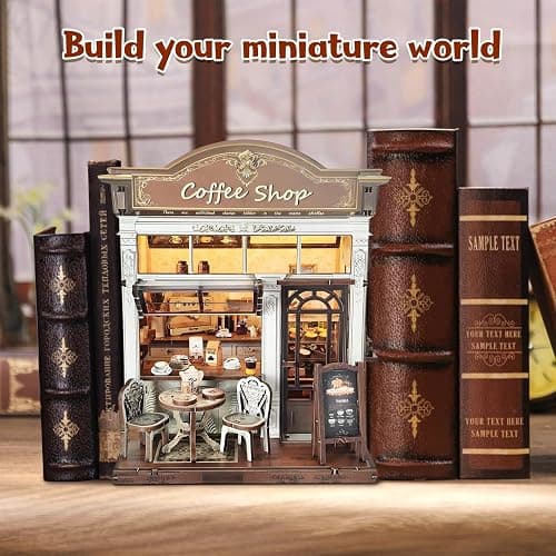 DIY Miniature House Kit, Coffee Shop Book Nook Kit, Mini Building Kit, Dollhouse Kit for Adults and Teens, 3D Wooden Puzzles with LED Light, Craft Kit for Family and Friends(Retro Coffee Shop) thumbnail 4