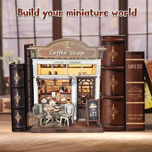 DIY Miniature House Kit, Coffee Shop Book Nook Kit, Mini Building Kit, Dollhouse Kit for Adults and Teens, 3D Wooden Puzzles with LED Light, Craft Kit for Family and Friends(Retro Coffee Shop) thumbnail 5