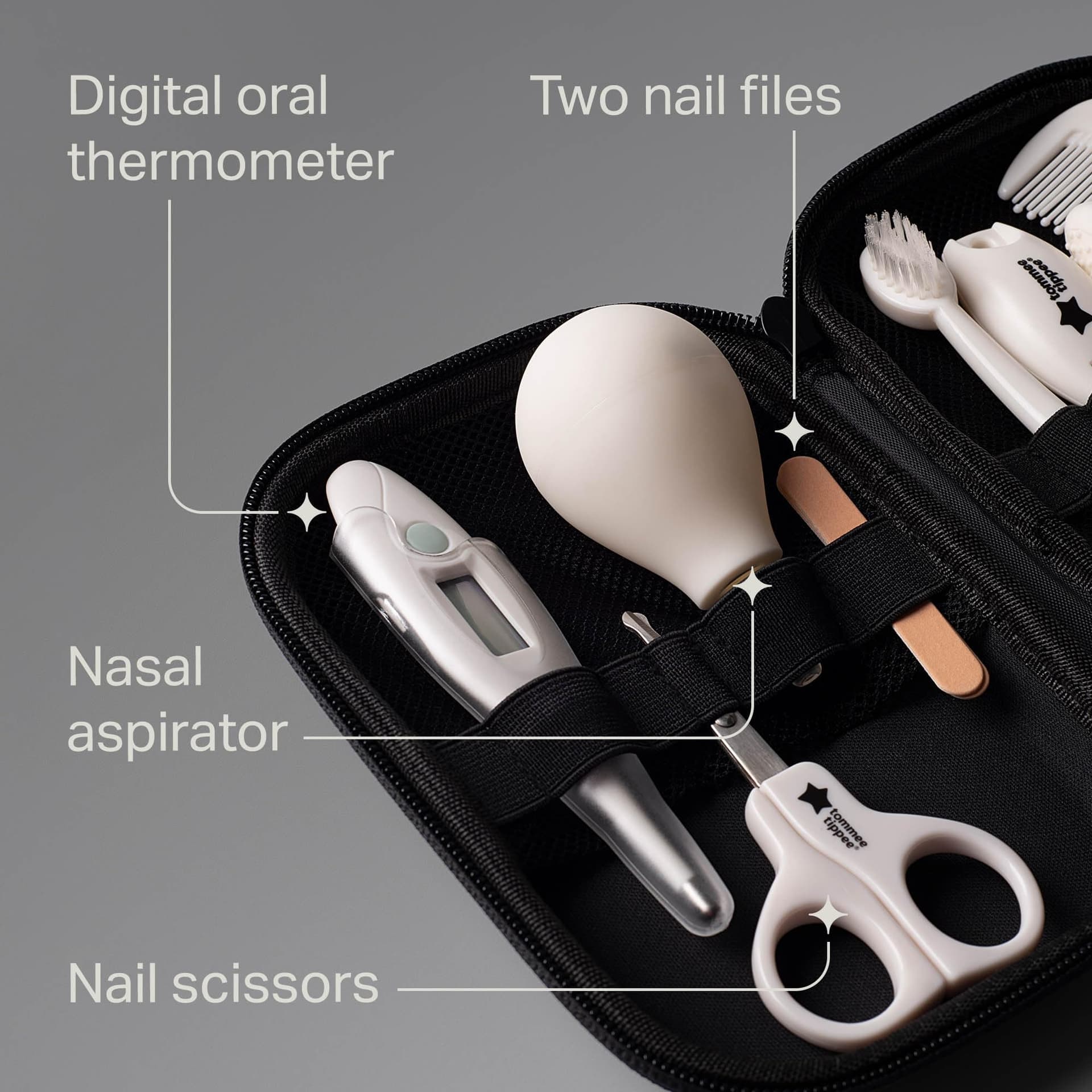 Tommee Tippee Baby Healthcare and Grooming Kit, 9X Essential Newborn Care Items for Home and Travel, Wipe-Clean and Waterproof Travel Case thumbnail 3