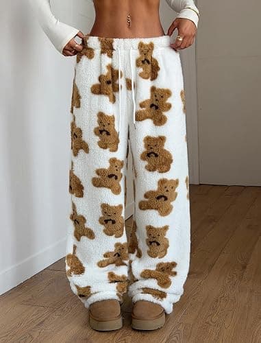 ZAFUL Women's Fuzzy Plush Pajama Pants Drawstring Elastic Waist Wide Leg Teddy Pj Bottoms Lounge Pants thumbnail 2