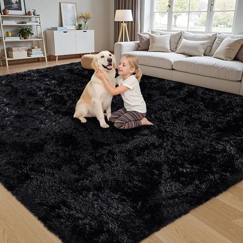 8x10 Area Rug for Living Room:Ultra Soft Fluffy Shag Black Rugs,Large Fuzzy Plush Indoor Non Slip Carpet Washable Rug for Bedroom Kids Nursery Office Dorm Modern Decor(Black) thumbnail 4