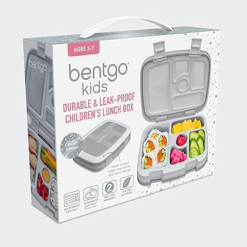 Bentgo Kids 5-Compartment Lunch Box - Glitter Design for School, Ideal for Ages 3-7, Leak-Proof, Drop-Proof, Dishwasher Safe, & Made with PFAS & BPA-Free Materials (Glitter Edition - Silver) thumbnail 8
