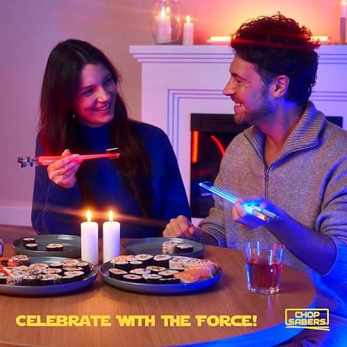 Lightsaber Chopsticks Star War Chopstick Light Up Lightsaber Chopsticks for Adults Saber Sticks Cool Chopstick Light Up Chop Sticks Light Saber Reusable Lightup Sabers Star War Gifts 2 Pairs Blue/Red thumbnail 2