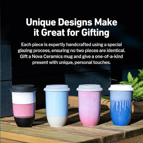 NOVA CERAMICS Coffee Travel Mug – Cup Holder Friendly Travel Mug– Microwave & Dishwasher Safe White & Purple Tumbler - Coffee Mug Fits In Cup Holder – 16oz – Astral Bloom thumbnail 6