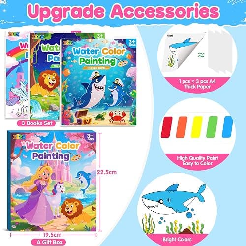 ZIZZ Paint with Water Coloring Books for Toddlers, 3PCS Watercolor Painting Set for Kids Ages 3-8, No-Mess Arts and Crafts for Kids, Art Supplies Craft Kits, Easter Basket Stuffers Gifts for Girls Boy thumbnail 7