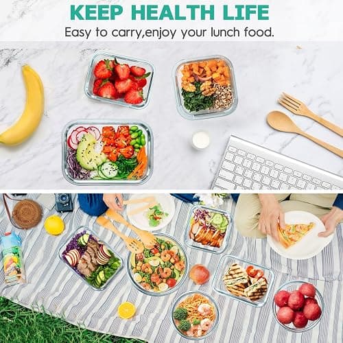 34pcs Glass Food Storage Containers with Lids Set, Airtight Glass Meal Prep Containers (17 Containers & 17 Lids), Leak Proof Lunch Container BPA-Free, Microwave, Oven, Freezer, Dishwasher Safe-Grey thumbnail 7