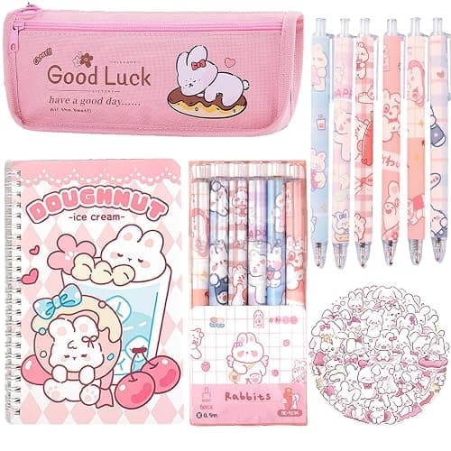 SIMSHOTUS 58PCS Cute Rabbit School Supplies Set Kawaii Stationery Kit Back to School, Including Notebook,Gel Pens,Pencil Case,Stickers,Festival Holiday Birthday Party Favors Easter Basket Stuffers - Image 1
