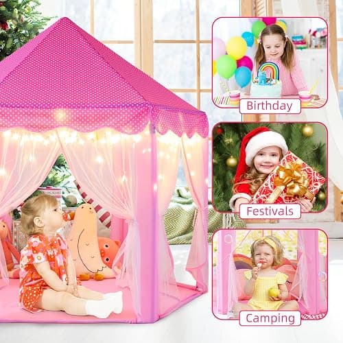 Monobeach Princess Tent Girls Large Playhouse Kids Castle Play Tent with Star Lights Toy for Children Indoor and Outdoor Games, 55'' x 53'' (DxH) thumbnail 8