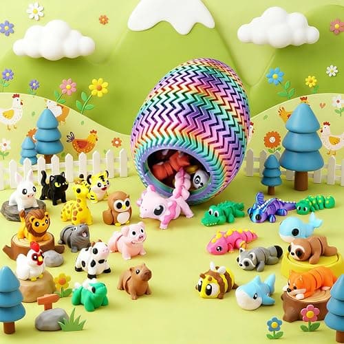 ROIISNM 51PCS Mini 3D Printed Animals, Articulated Fidget Toys for Kids | Pink Axolotl Surprise, Jumbo Twist-Lock Storage Egg, Sensory Play, Party Favors, Classroom Rewards, Desk Pets thumbnail 2