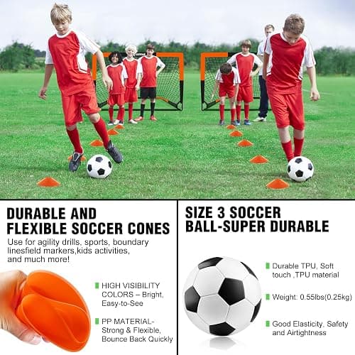 Kids Soccer Goals for Backyard Set of 2, 4 x 3 ft/6 x 4 Toddler Soccer Goal Training Equipment with Soccer Ball, Cones, Pop Up Soccer Net for Kids Age 3-5 4-6 6-8 8-12 10-12 Outdoor Games Sports Gifts thumbnail 6