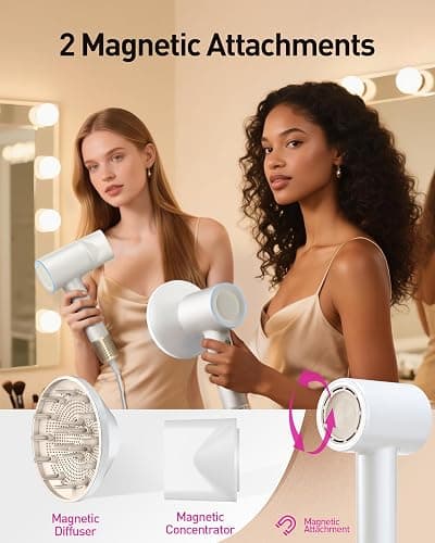 High-Speed Hair Dryer, 160,000 RPM Brushless Motor for Ultra-Fast Drying,500M Ionic Negative for Frizz Reduce, Low Noise Thermo-Control Blow Dryer with Diffuser for Curly Hair Women and Men,White thumbnail 5