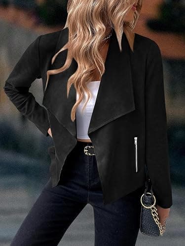 Faux Suede Jacket Women Cropped Blazer Cardigans Vintage Open Front Business Casual Jackets Lightweight Formal Coat thumbnail 2