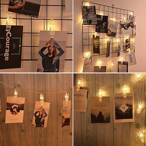 AOSTAR Photos Clips String Lights 20 LED Battery Operated Fairy String Lights for Bedroom Hanging Photos, Room Decor for Teen Girls, Thanksgiving Christmas Wedding Decorations(10FT Warm White) thumbnail 7