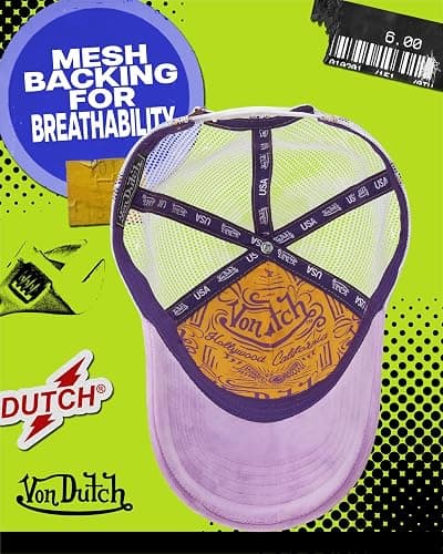 Von Dutch Unisex Velvet Trucker Hat, Curved Bill, Mesh Back, Snapback | Soft Texture Adds Standout Style and Attitude, Ventilated Panel Keeps It Lightweight, Structured Crown Holds Its Shape thumbnail 4