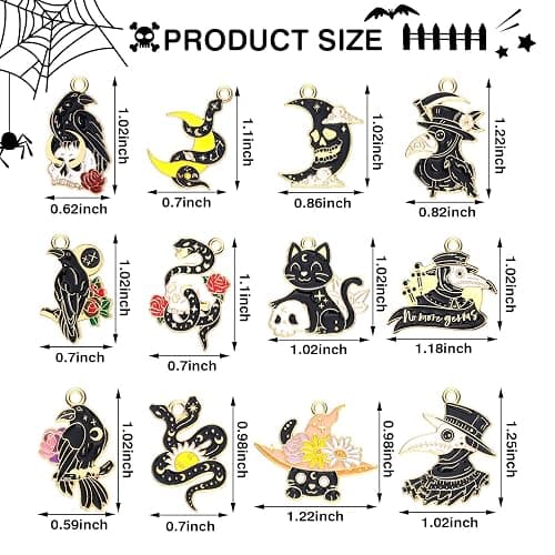 Sasylvia 48 Pcs Halloween Charms for Jewelry Making Black Gothic Charms Include 12 Style Crow Skull Snake Cat Moon for Halloween Party Decoration Gifts DIY Art Craft thumbnail 3