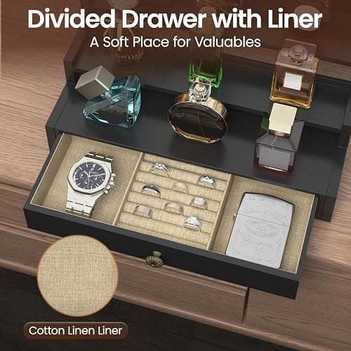 MODOWEY Perfume Organizer Cologne Holder Stand for Men, Wooden Wide-Spaced Shelf with Drawer, 5 Tier Large Capacity Storage Rack for Dresser Countertop, for a Neat, Accessible Fragrance Display, Black thumbnail 6