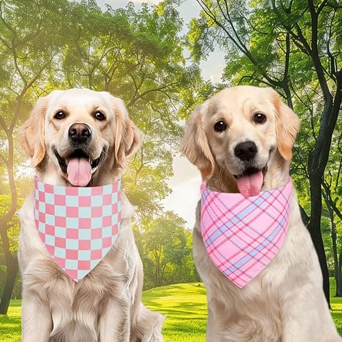 QUQULE Dog Bandana Girl Large 2PCS, Pink Spring Scarf, Durable Triangle Reversible Bibs Handkerchief for Puppy Pet thumbnail 3