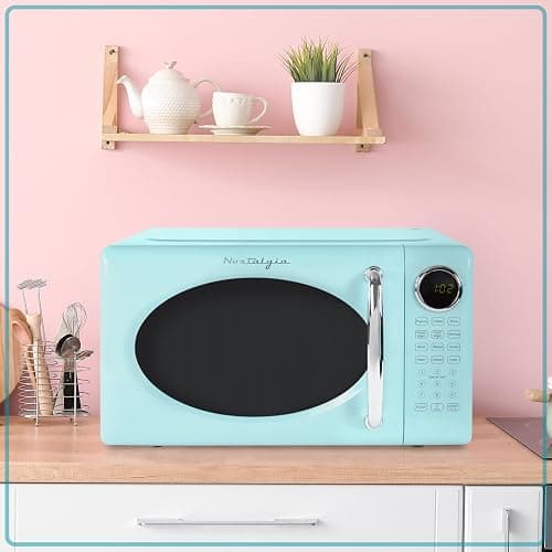 Nostalgia Retro Microwave Oven 0.7 Cu Ft, 700-Watt Countertop Size with Glass Turntable, Child Safety Lock, 8 Auto-Cook Programs, Digital Clock, Aqua - 0.7 Cu. Ft. - Aqua thumbnail 6