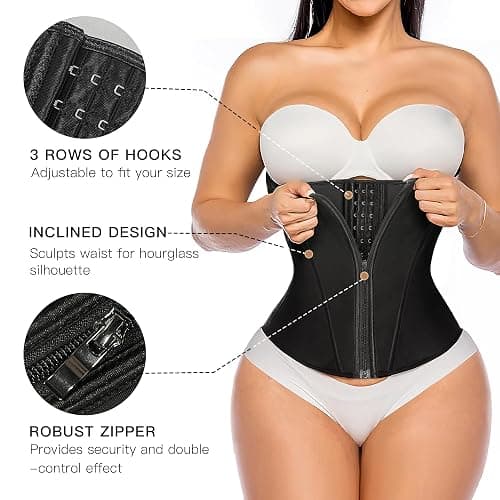 YIANNA Waist Trainer for Women Latex Underbust Tummy Control Waist Cincher Corset Hourglass Body Shaper Zipper and Hooks thumbnail 3