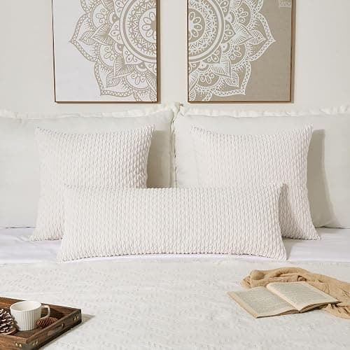 Kevin Textile 12x20 Inch Pillow Cover 1 Pack Boho Christmas Decorative Soft Striped Corduroy Lumbar Farmhouse Color Accent Rectangle Cushion Case for Living Room Couch Sofa Bed, Pure White thumbnail 6