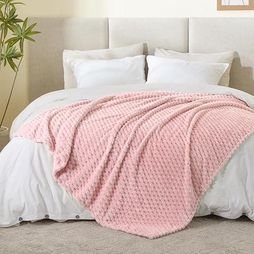 BEDELITE Fleece Decorative Blanket - 3D Jacquard Pink Throw Blankets for Women's Couch & Bed, Soft and Cozy Warm Plush Fluffy Blanket, Cute Birthday Gift for Women, 50x60 Inches thumbnail 5