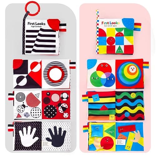 hahaland Baby Books 0-6 Months - 2PCS Infant Tummy Time Babies Toy | Newborn High Contrast Visual Development Sensory Book Baby Girl Boy Shower Birthday Easter Basket Stuffers thumbnail 2