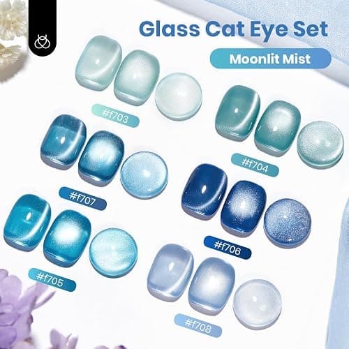 beetles Gel Polish Moonlit Mist Cat Eye Gel Nail Polish Set - 6 Colors Blue Glitter Fall Gel Nail Kit, Jelly Sheer Magnetic Shine Soak Off UV Gel for Salon DIY Manicure Gift for Women thumbnail 5