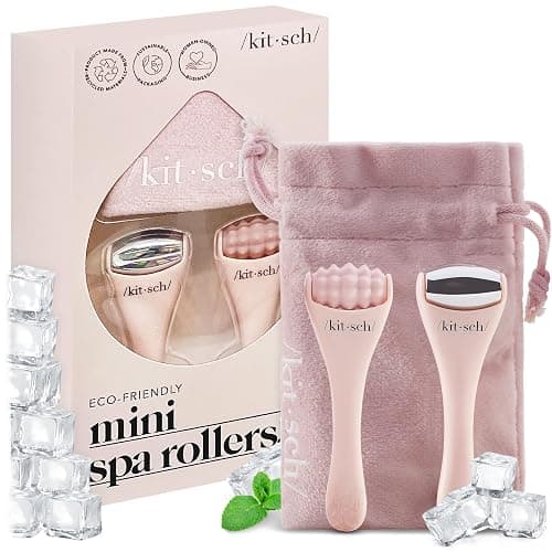 Kitsch Mini Ice Roller for Face Tool Set – Cooling Face Rollers - Blush | Stainless Steel Ice Face Roller to Reduce Puffiness, Redness & Headaches – Cooling Ice Roller for Face Women for Skin Care - Image 1