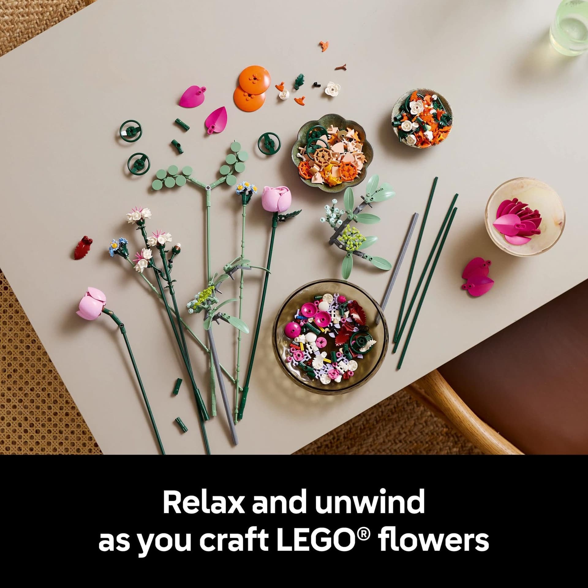 LEGO Botanicals Pretty Pink Flower Bouquet Craft Kit for Adults, Model Building Set with Artificial Flowers incl. Roses & Daisies, Office or Home Decor Treat for Women & Men 10342 thumbnail 3