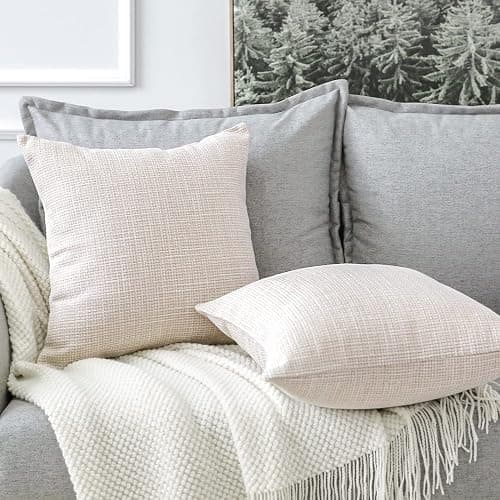 OTOSTAR Linen Throw Pillow Covers Set of 2 Decorative Square Pillowcases Cushion Covers 24x24 Inch for Home Decor Sofa Bedroom Car 60 x 60CM Beige - Beige - 24" x 24" (Pack of 2) thumbnail 4