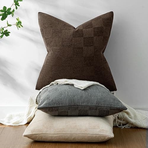 a moment Set of 2 Decorative Linen Throw Pillow Covers,Large Grid Textured Neutral Boho Farmhouse Cushion Covers,Soft Aesthetic Pillowcases for Couch Sofa Living Room Home Decor,20x12 Inch,Dark Brown thumbnail 6