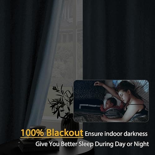 100% Blackout Linen Textured Curtains for Living Room, Bedroom, Light Weight Curtains with Grommets Top, Full Blackout Curtains Privacy Protection, Light Blue, 52" W x 95" L, 2 Panels thumbnail 5