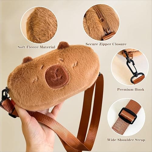Capybara Crossbody Bag Cute Plush Phone Bag,Small Fluffy Zipper Pouch with Fluffy Adjustable shoulder strap Gifts for Kids Womens thumbnail 6