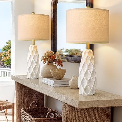 27.5" Ceramic Table Lamps for Living Room Bedroom Lamps Set of 2 Modern Boho Bedside Lamps Night Stands Farmhouse Vintage Large Nightstand Lamp Reading Light Home Office Dorm Desk Deco Gifts, White thumbnail 8