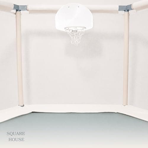 Square House Kids Trampoline, Aesthetic Indoor and Outdoor Toddler Trampoline with Safety Net, Basketball Hoop, 220lb Capacity, Ultra Safe No-Gap Design, Gifts for Boys & Girls thumbnail 8