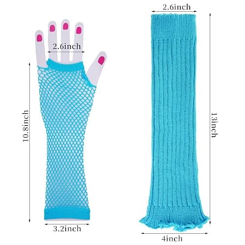 Miayon Leg Warmers Fishnet Gloves Fingerless Set Knit Long Socks for Women Girls 80s 90s Party Accessories Halloween thumbnail 2