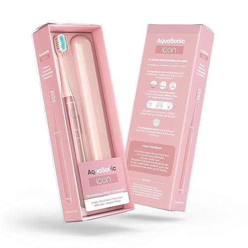 Aquasonic Icon ADA-Accepted Rechargeable Toothbrush | Magnetic Holder & Slim Travel Case | 2 Brushing Modes & Smart Timers | Gentle Micro-Vibrations (Blush) thumbnail 7