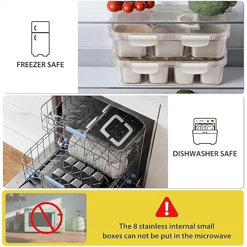 Snackle Box Container, Stainless Steel Divided Serving Tray with Lid and Handle, 8 Compartment Portable Snack Platters - Clear Storage Organizer for Fruit Candy Nuts Veggie - Perfect for Travel Party thumbnail 5
