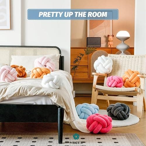 VBGYA Knot Pillow Ball, Soft Home Decorative Throw Pillows Cushion, Round Changeability Knotted Pillows, Modern Home Handmade Cushions for Bedroom, Sofa, Couch (8 Inch, Light Blue) - Light Blue - Small-8 Inch thumbnail 5