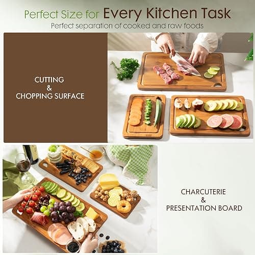 Astercook Deep-Carbonized Bamboo Cutting Boards for Kitchen with Wood Storage Stand, Reversible Charcuterie & Chopping Boards with Juice Grooves and Easy-Grip Handles, Fathers Day Gift for Men thumbnail 3