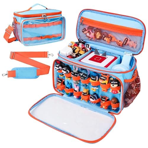 ahzske Carrying Case Compatible with Tonies Box with Clear Front Window, Large Storage Bag with 14 Elastic Bands for Tonies Figures Characters, Travel Organizer Case for Tonie Accessories (Blue) - Image 1