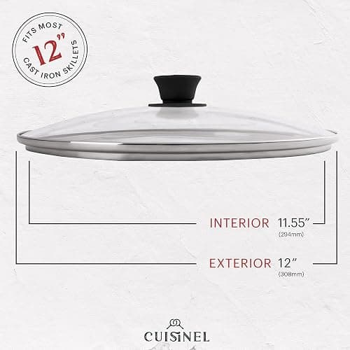 Cuisinel Pre-Seasoned Cast Iron Skillet (12-Inch) W/Tempered Glass Lid and Handle Cover Oven Safe Cookware | Heat-Resistant Holder | Indoor and Outdoor Use | Grill, Stovetop, Induction Safe thumbnail 6