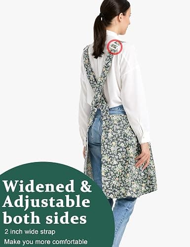 APRONNER Cozy Adjustable Cross Back Aprons for Women with Pockets Cotton Linen Cooking Kitchen Baking thumbnail 3