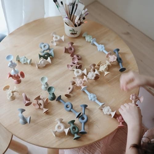 mushie Silicone Suction Builder Toy | 18 pcs for Kids 3 Years+ (Daisy) thumbnail 2