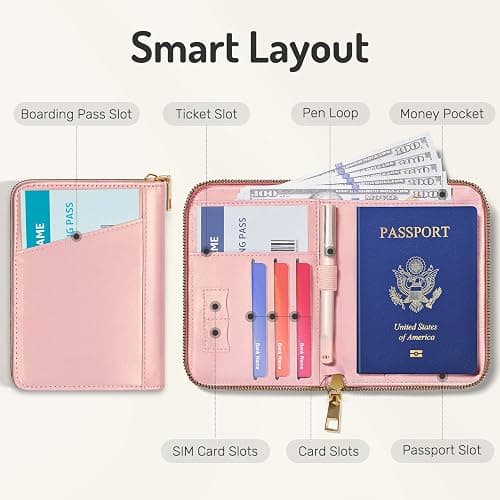 Forvencer Safe Zipper Passport Holder Cover, Passport Wallet for Travel | Cute RFID Blocking Passport Book, Waterproof Travel Accessories for Women, Light Blue thumbnail 3